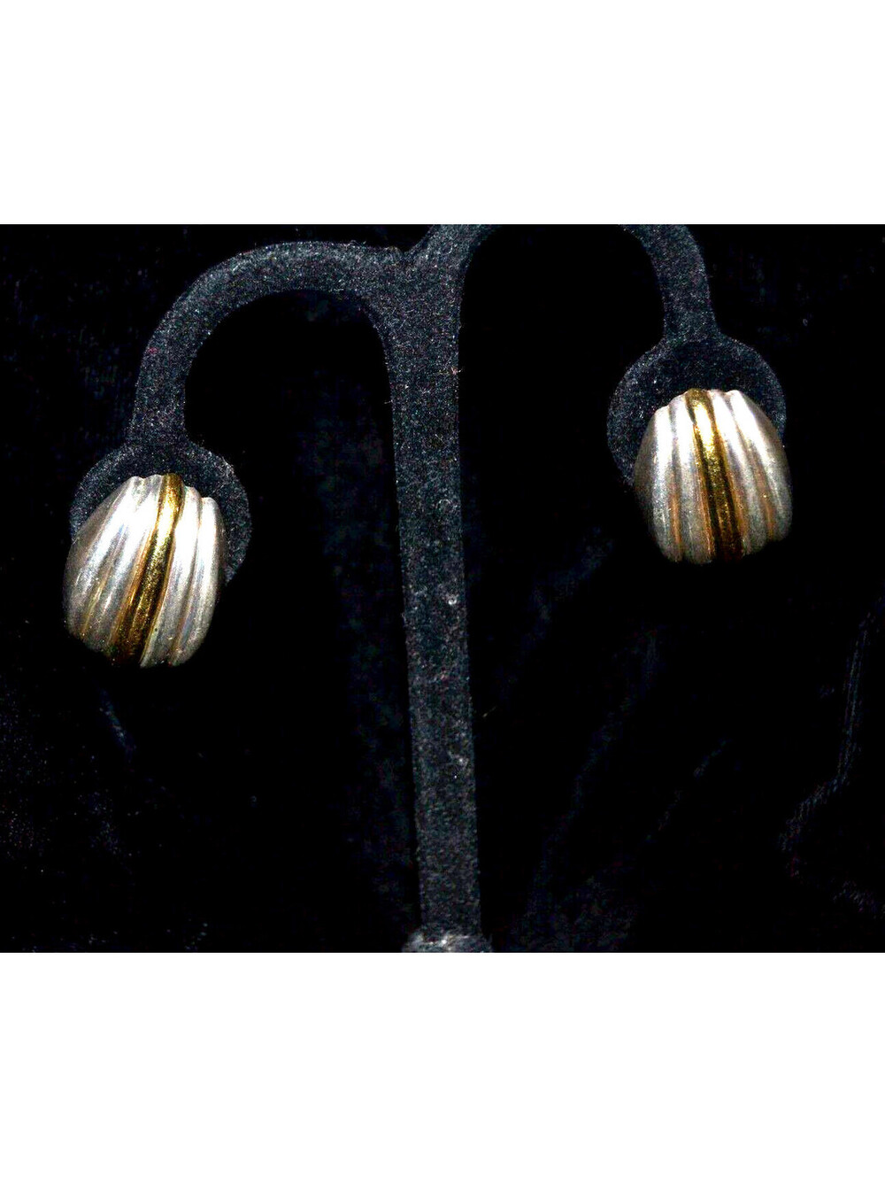 Jerry Madison 18K Gold & Sterling Silver Ribbed Omega Back Earrings